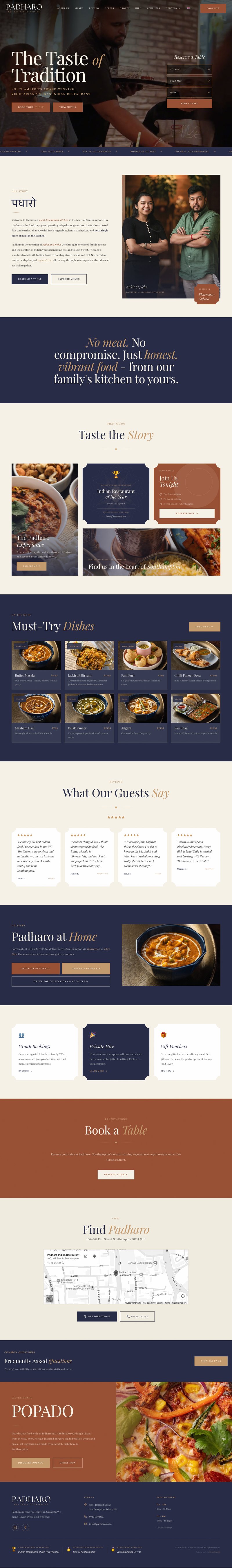 Padharo vegetarian Indian restaurant - award-winning website with reservation system and menus